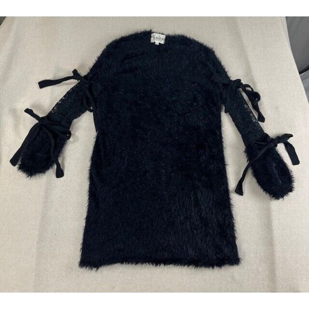 For Love & Lemons Knitz Medium Dress Black Fuzzy Goth Mini EUC